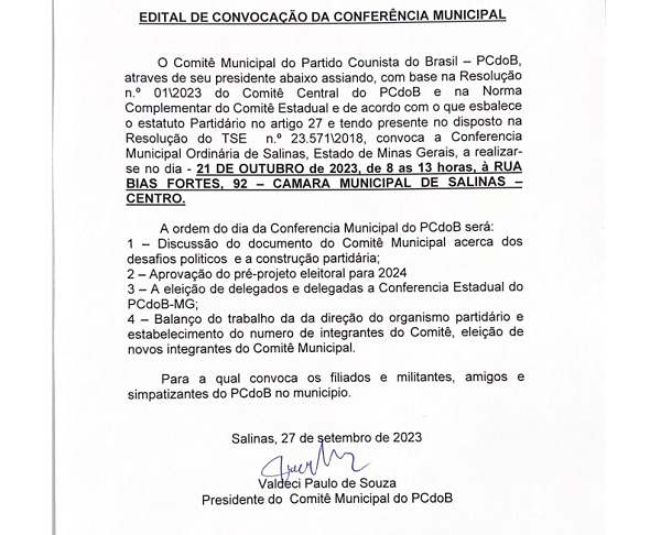 EDITAL DE CONVOCAÇÃO CONFERÊNCIA MUNICIPAL DE SALINAS