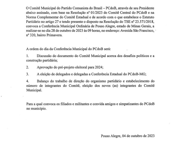 EDITAL DE CONVOCAÇÃO CONFERÊNCIA MUNICIPAL DE POUSO ALEGRE