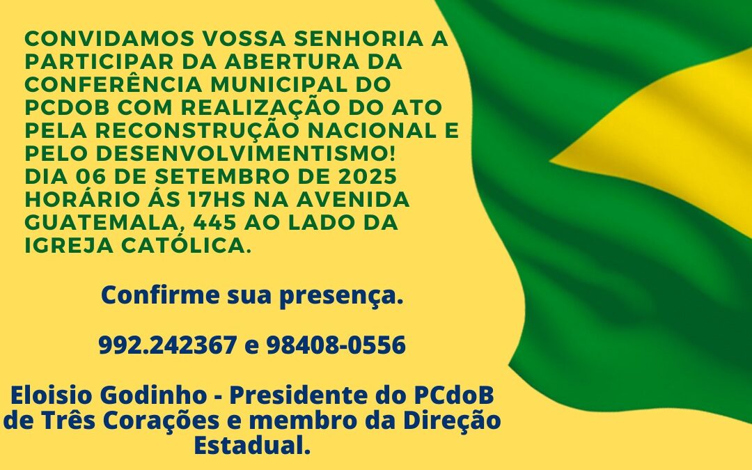 PCdoB Três Corações convoca Conferência para 6 de setembro